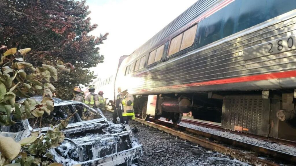 Car Bursts Into Flames After Colliding With Amtrak Train In Oakland Park Car Bursts Into Flames After Colliding With Amtrak Train In Oakland Park