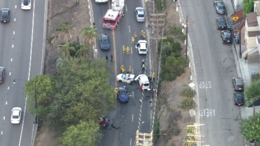 Five Injured in Four-Car Crash on Cahuenga Boulevard in Hollywood Hills Five Injured in Four-Car Crash on Cahuenga Boulevard in Hollywood Hills