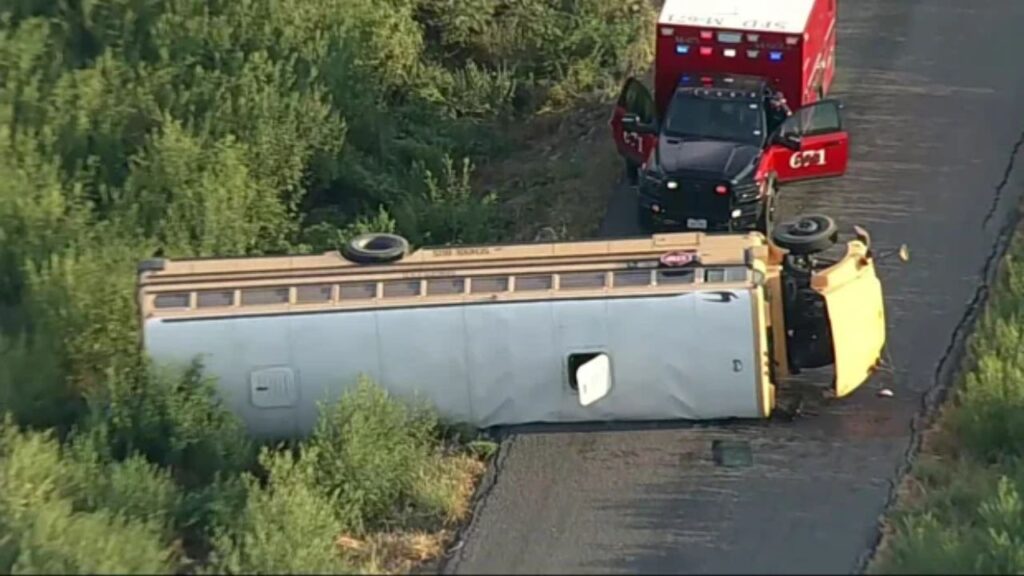 Sanger ISD Student Dies After School Bus Overturns in Denton County Sanger ISD Student Dies After School Bus Overturns in Denton County